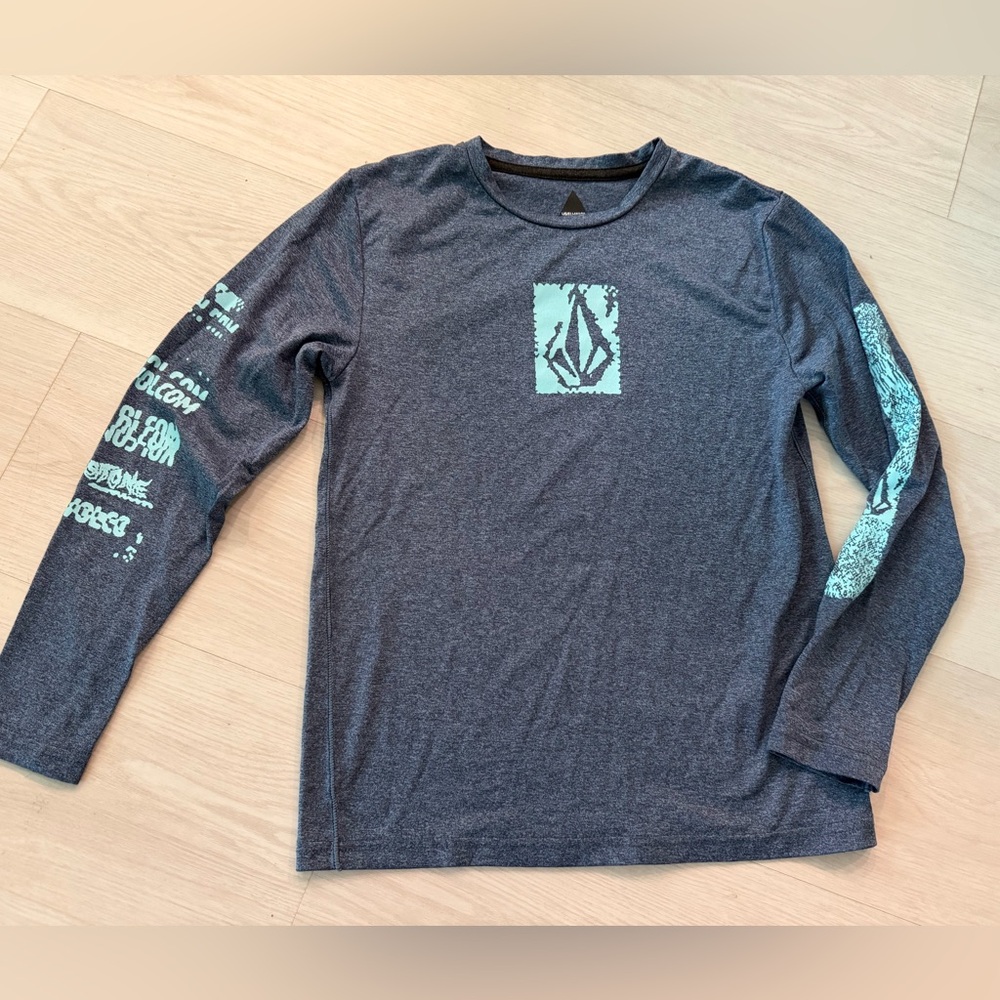 Volcom Kids Youth Long Sleeve UPF30 Anti-UV Logo Swim Rash Guard Shirt Blue M 10